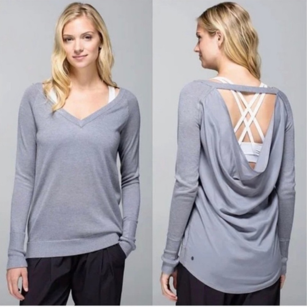 Lululemon size 6 Unity Back Drop Cashmere Lyocell Sweater Fossil Gray